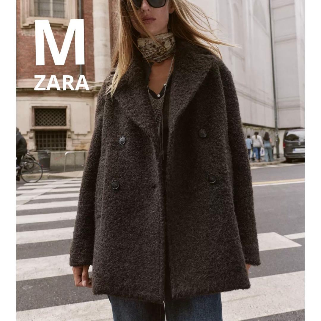 【完売品】ZARA ブークレダブルブレストミディ丈コート Mサイズ　新品タグつき