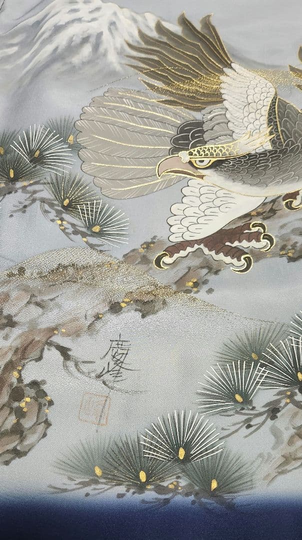 未使用　正絹　お宮参り　七五三　産着　初着　祝着　鷹　男の子　子供用着物