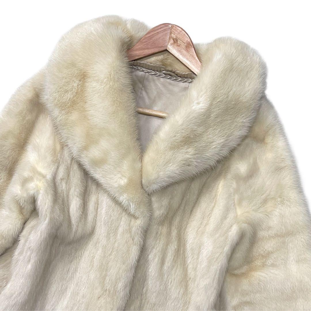総丈108cm　パールミンク　ロング丈　ファーコート　Lサイズ相当　なめし柔らか