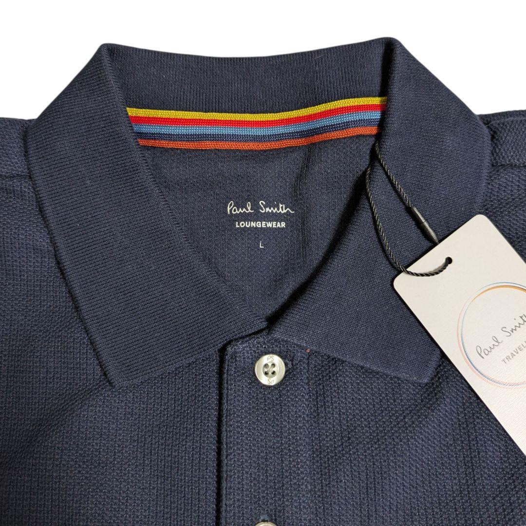 ポールスミス 半袖ポロシャツ L アーティストストライプ メッシュ Dネイビー