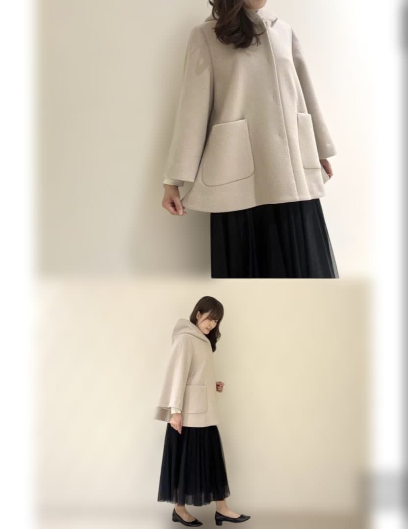 最終価格　アベニールエトワール新品未使用タグ付フーディミドルフレアコート32黒