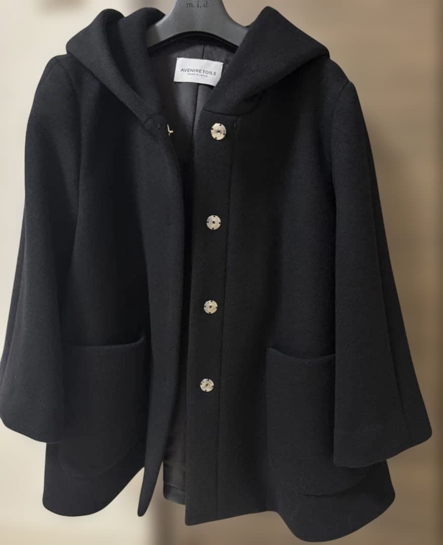 最終価格　アベニールエトワール新品未使用タグ付フーディミドルフレアコート32黒