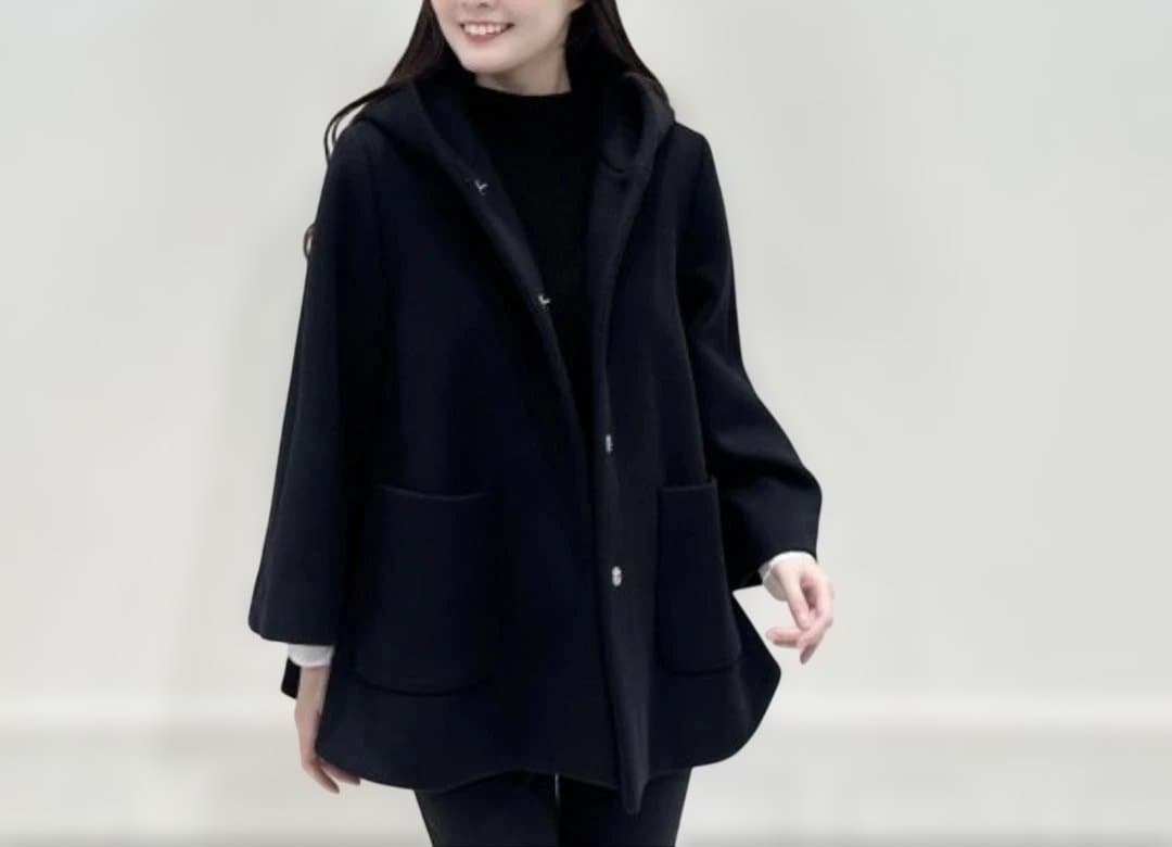 最終価格　アベニールエトワール新品未使用タグ付フーディミドルフレアコート32黒