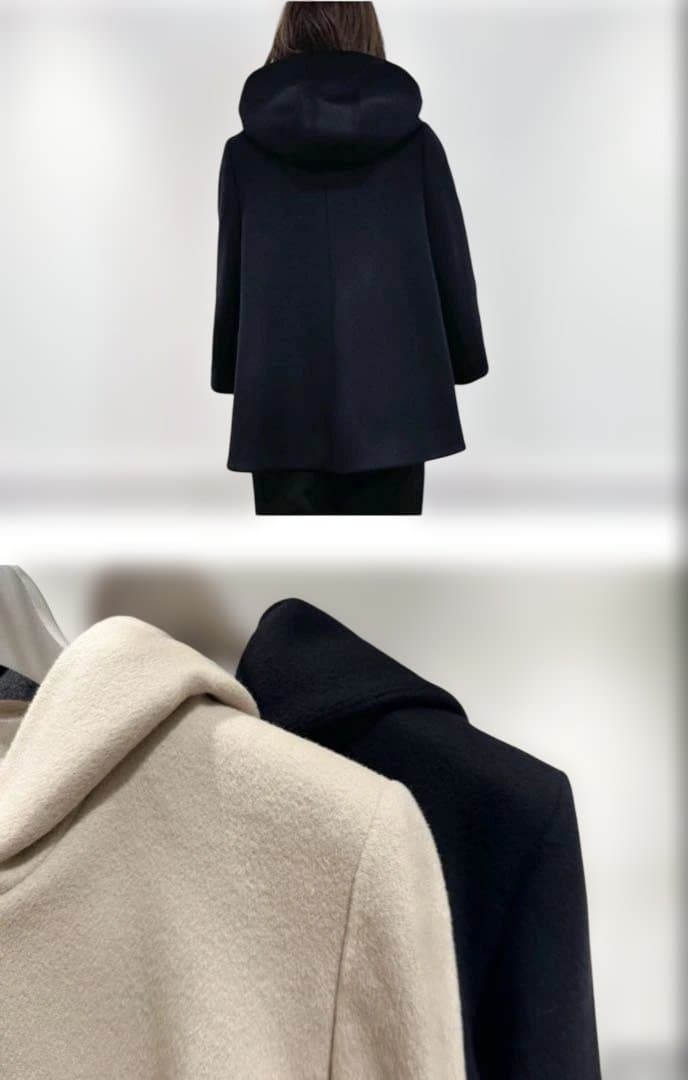 最終価格　アベニールエトワール新品未使用タグ付フーディミドルフレアコート32黒