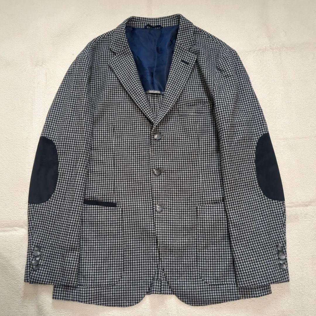 極美品 ヒューゴボス アンコンジャケット エルボーパッチ カシミヤ シルク 50