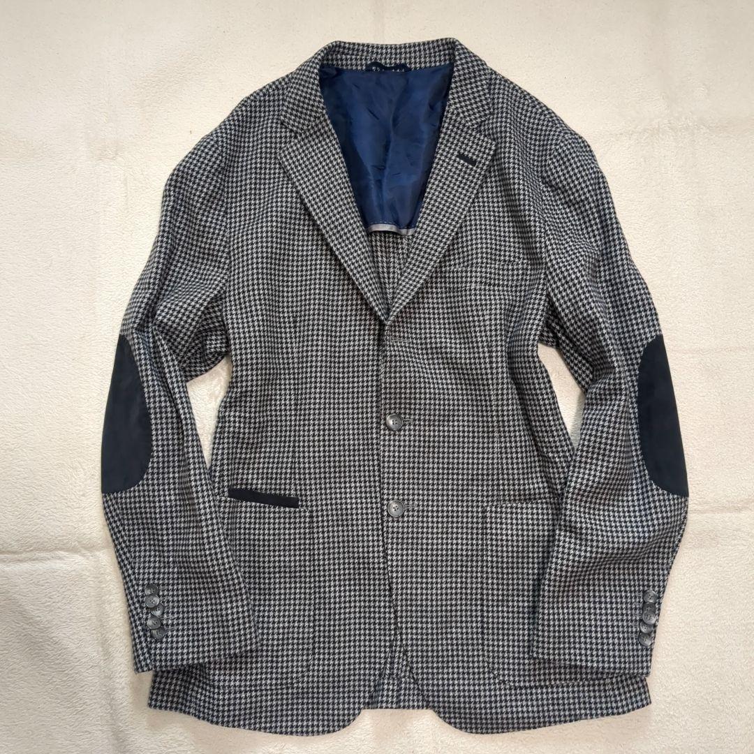 極美品 ヒューゴボス アンコンジャケット エルボーパッチ カシミヤ シルク 50