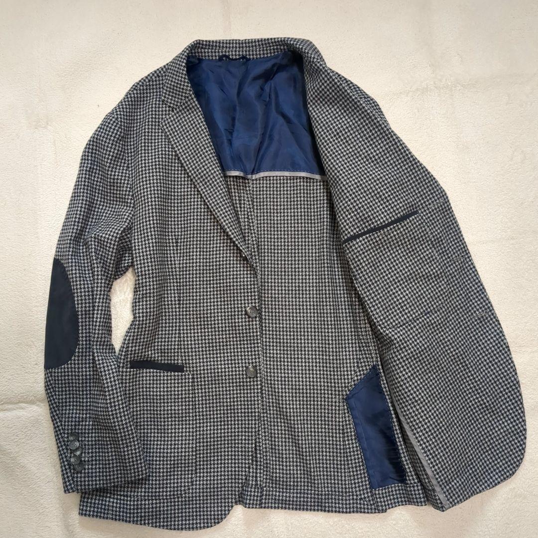 極美品 ヒューゴボス アンコンジャケット エルボーパッチ カシミヤ シルク 50