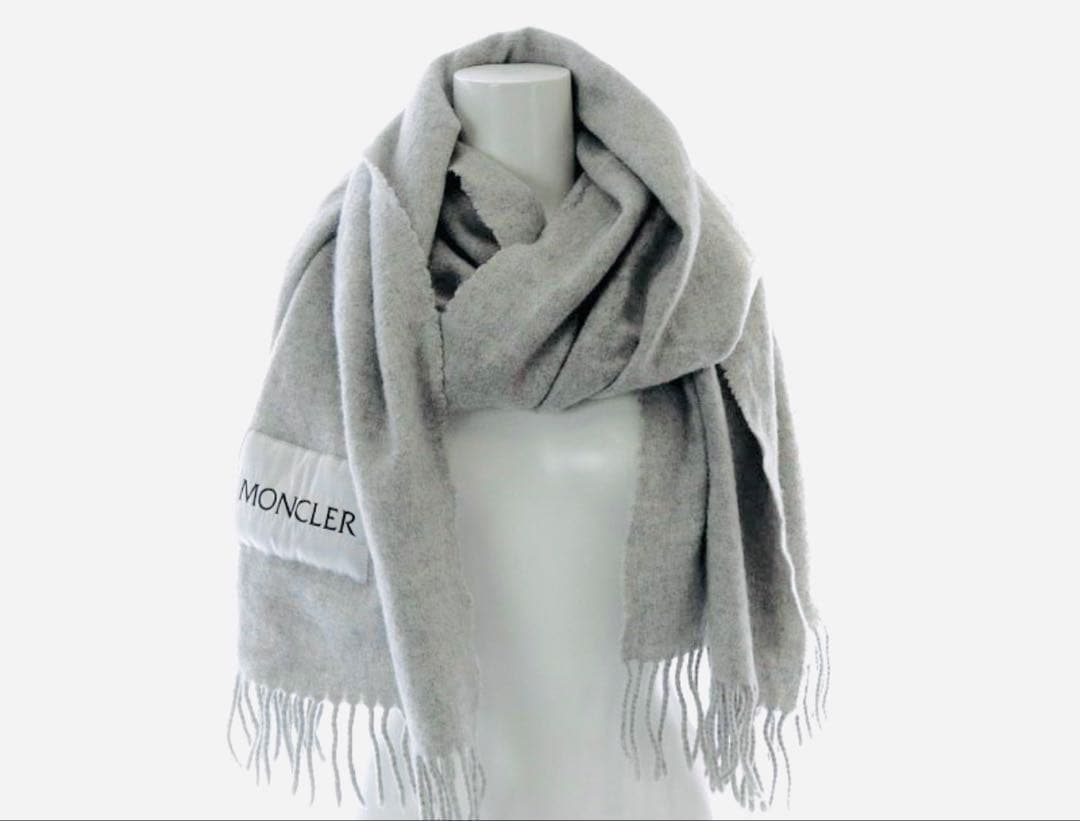 極美品:*☆MONCLER グレー マフラー フリンジ付
