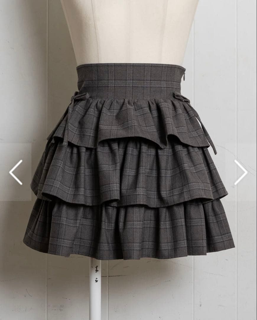 pium チェックサイドリボンティアードスカート　ブラウン