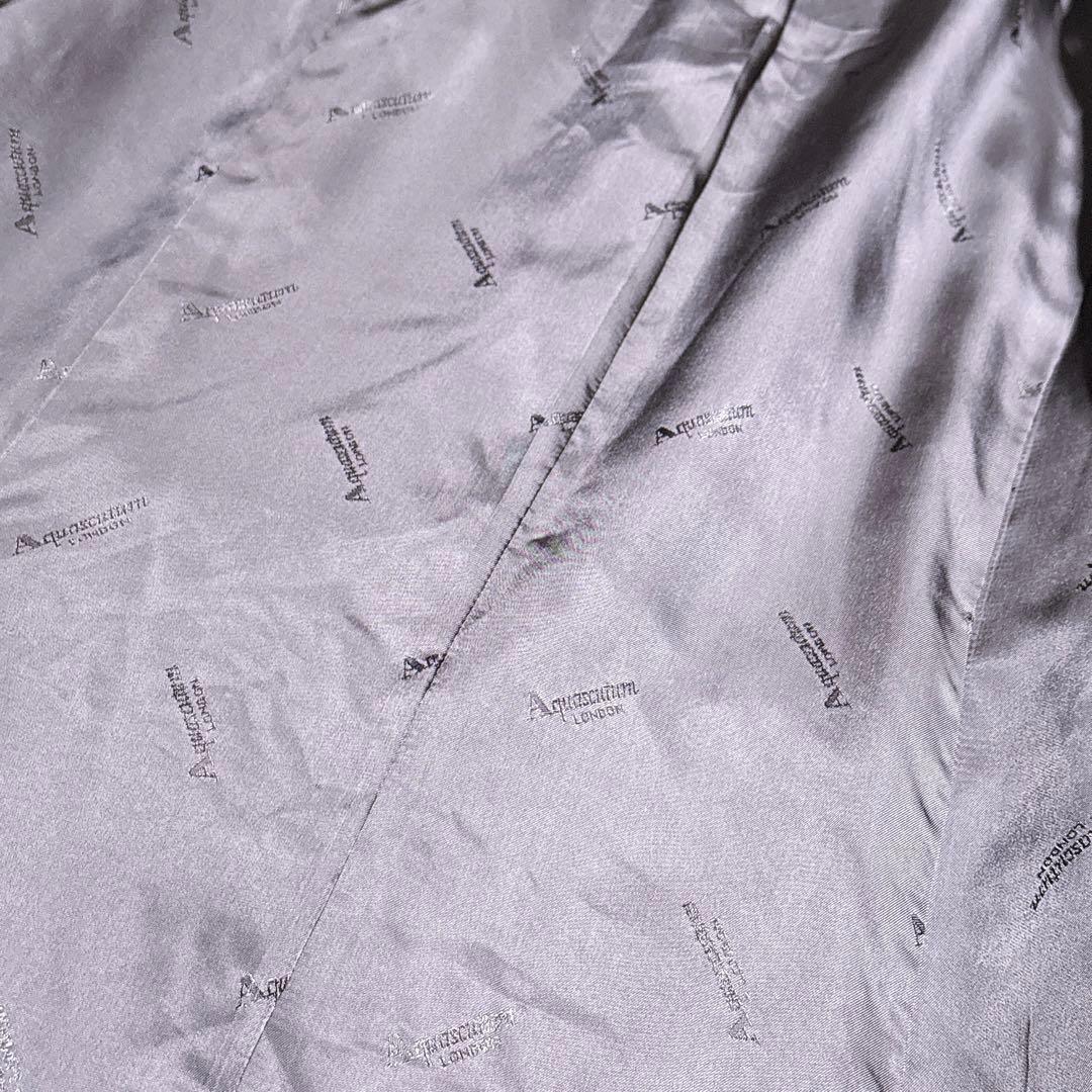 XL【未使用級】アクアスキュータム シルク100% ダウンライナー 裏地総柄 黒