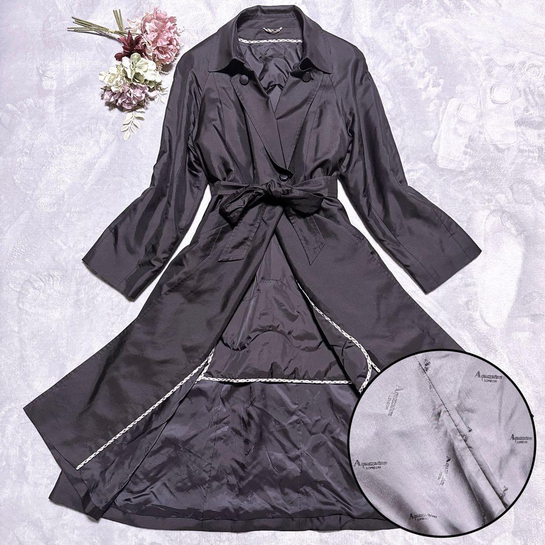 XL【未使用級】アクアスキュータム シルク100% ダウンライナー 裏地総柄 黒