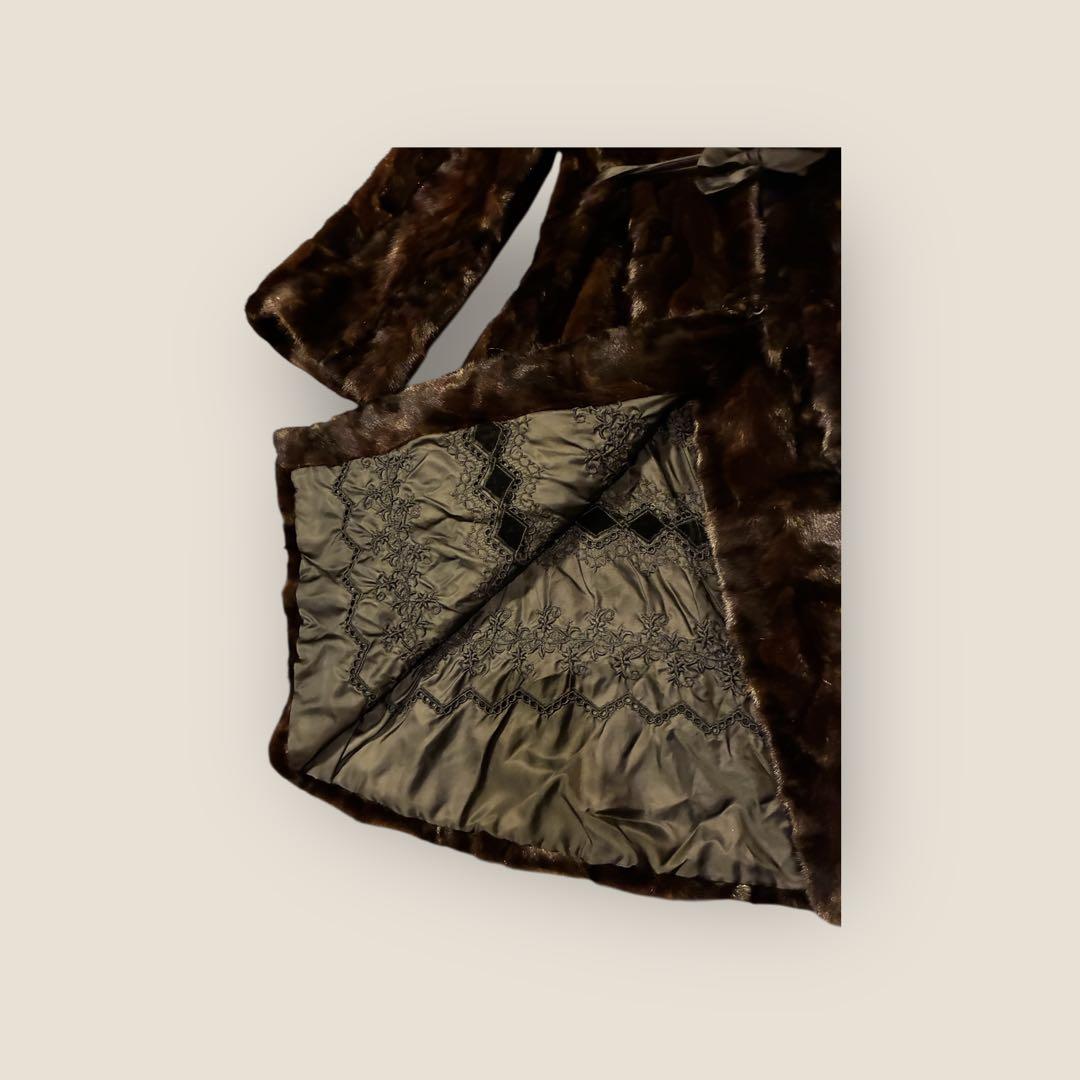 EagleFurs 本毛皮マキシ丈コート リアルファー　総レース裏地 ミンク調