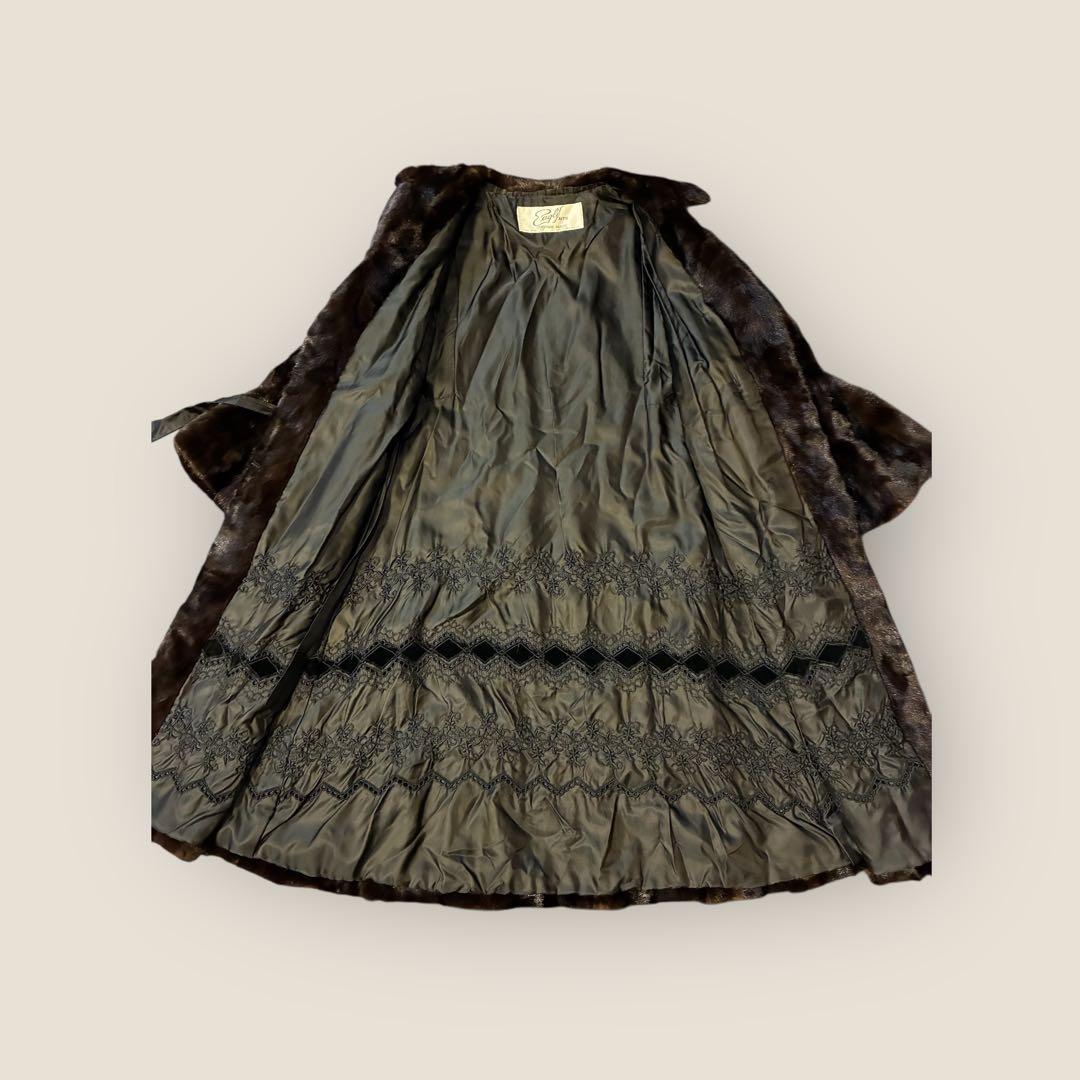 EagleFurs 本毛皮マキシ丈コート リアルファー　総レース裏地 ミンク調