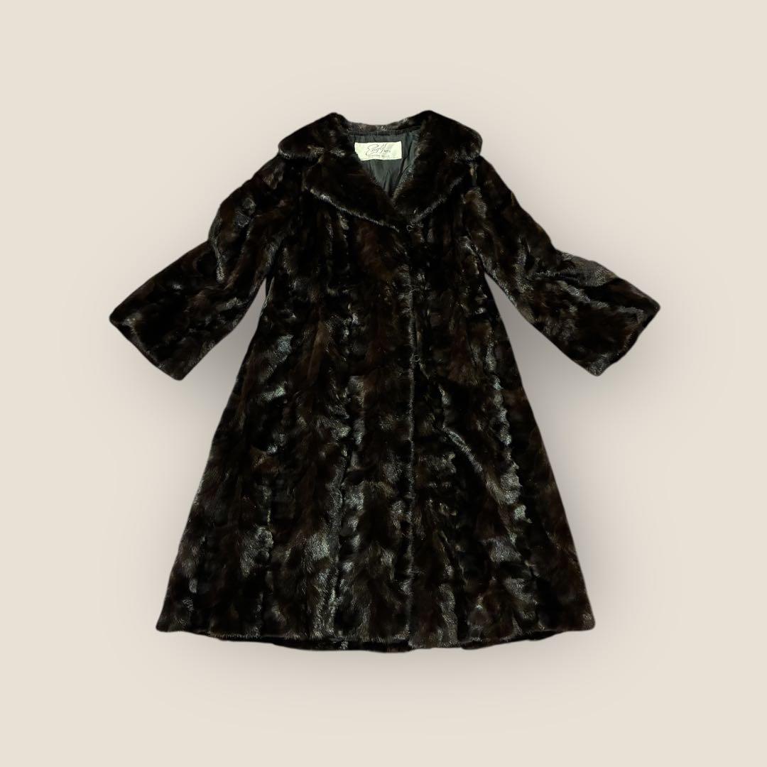 EagleFurs 本毛皮マキシ丈コート リアルファー　総レース裏地 ミンク調