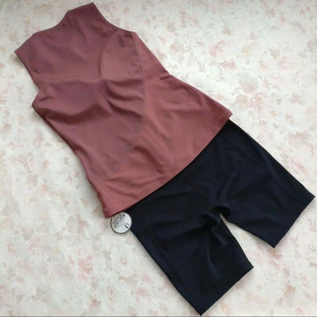 L 新品 NIKE 最新モデル フィットネス水着 ボタン付 セパレーツ ジップ②