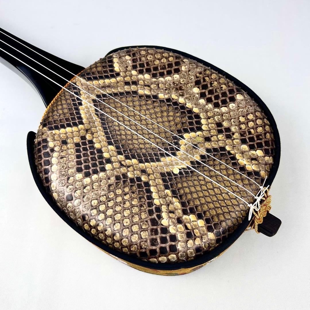 【美品】沖縄三線 本革 蛇革 ハードケース付 付属品多数 三味線