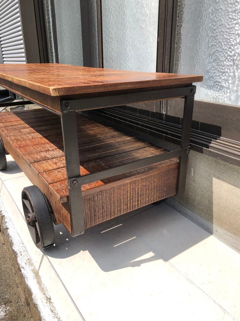 ジャーナルスタンダードファニチャー　木製二段シェルフ 車輪付き 120cm