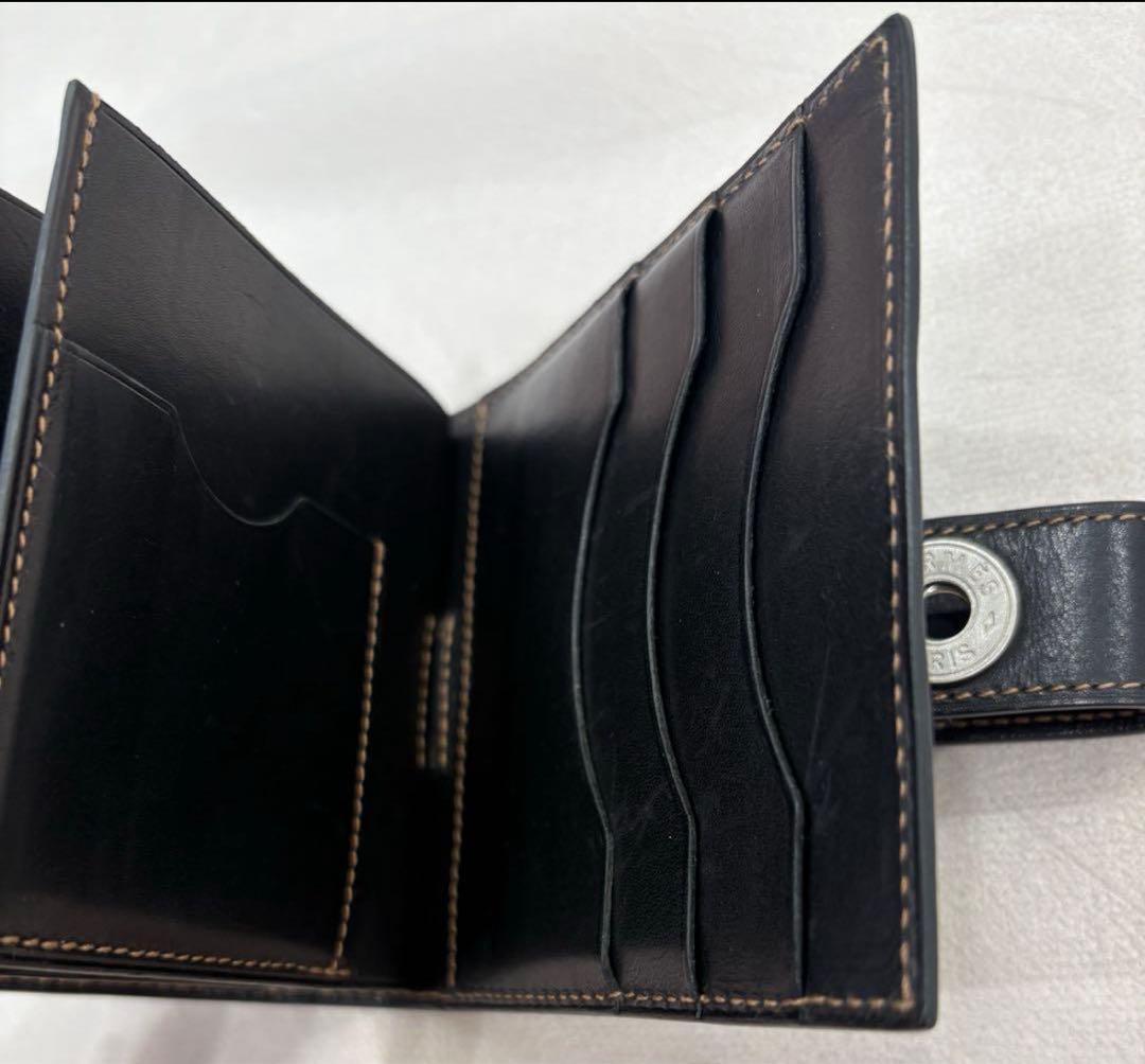 HERMES 黒 レザー 二つ折り財布