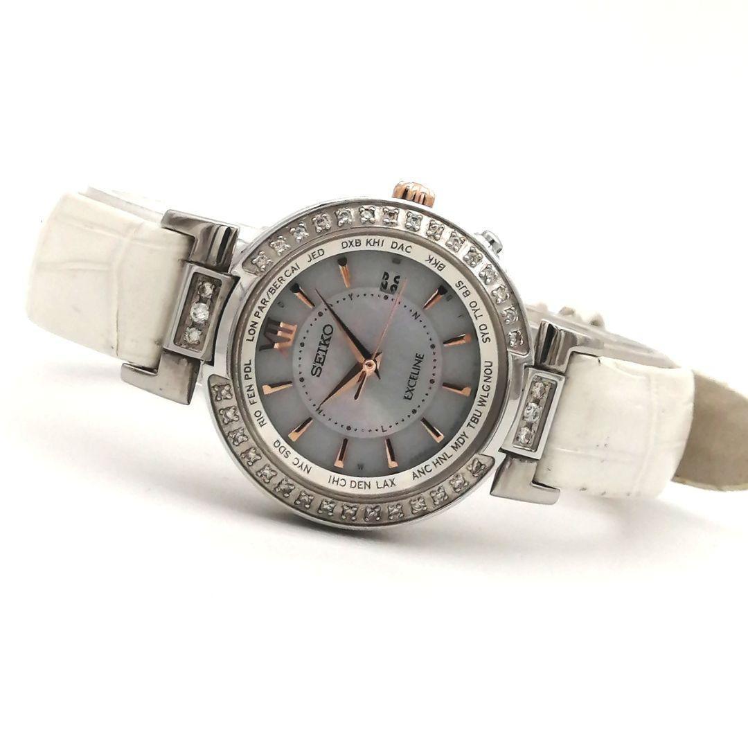 稼働✨ SEIKO　エクセリーヌ　ダイヤベゼル　シェル　腕時計　付属品　ソーラー