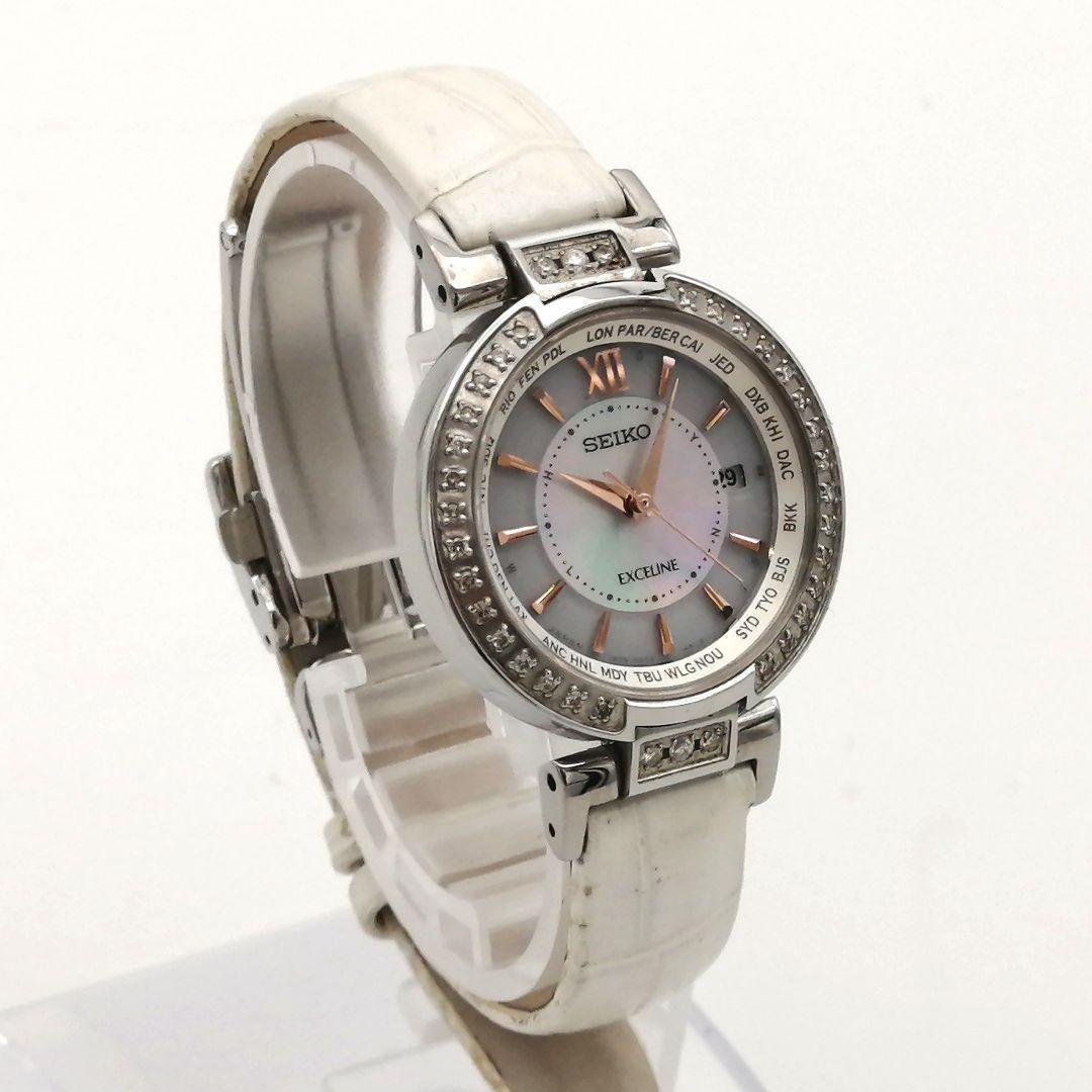 稼働✨ SEIKO　エクセリーヌ　ダイヤベゼル　シェル　腕時計　付属品　ソーラー
