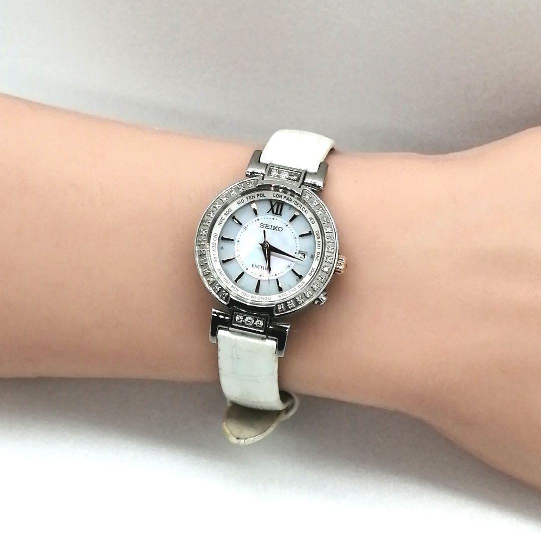 稼働✨ SEIKO　エクセリーヌ　ダイヤベゼル　シェル　腕時計　付属品　ソーラー