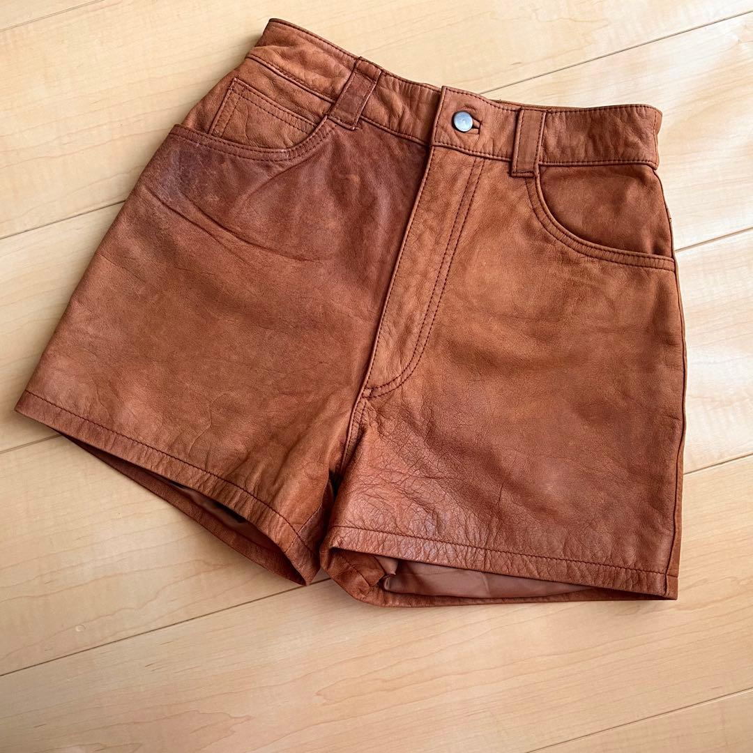AGNE リアルレザー　牛革　ショートパンツ　ブラウン　茶色　ヴィンテージ