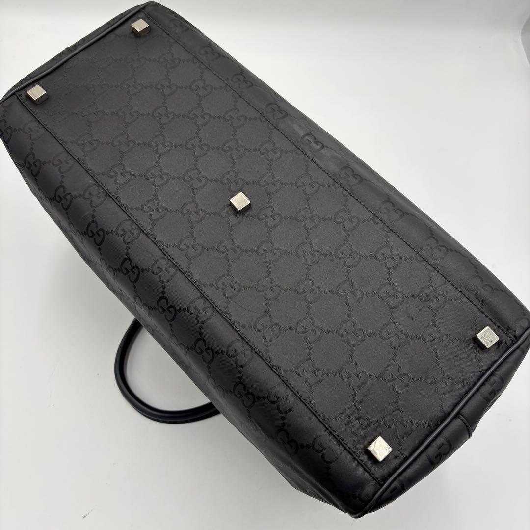 GUCCI グッチ GG柄 レザー×ナイロン ボストンバッグ ハンドバッグ 黒