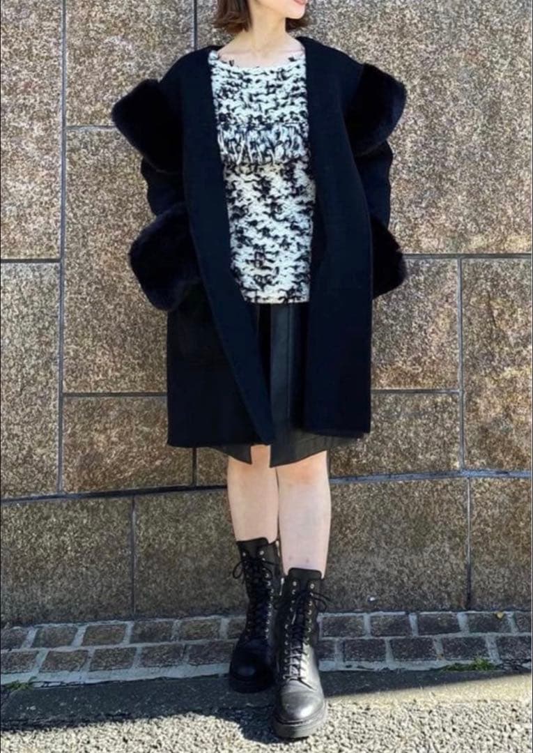 美品 グレースコンチネンタル リバーガウンフードコート36 黒 ブラック ファー