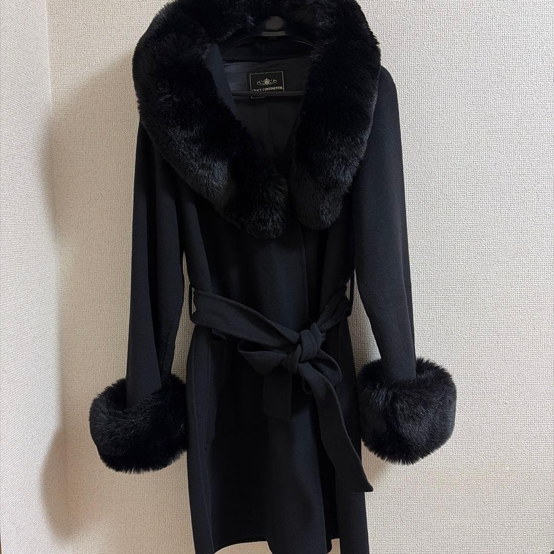 美品 グレースコンチネンタル リバーガウンフードコート36 黒 ブラック ファー