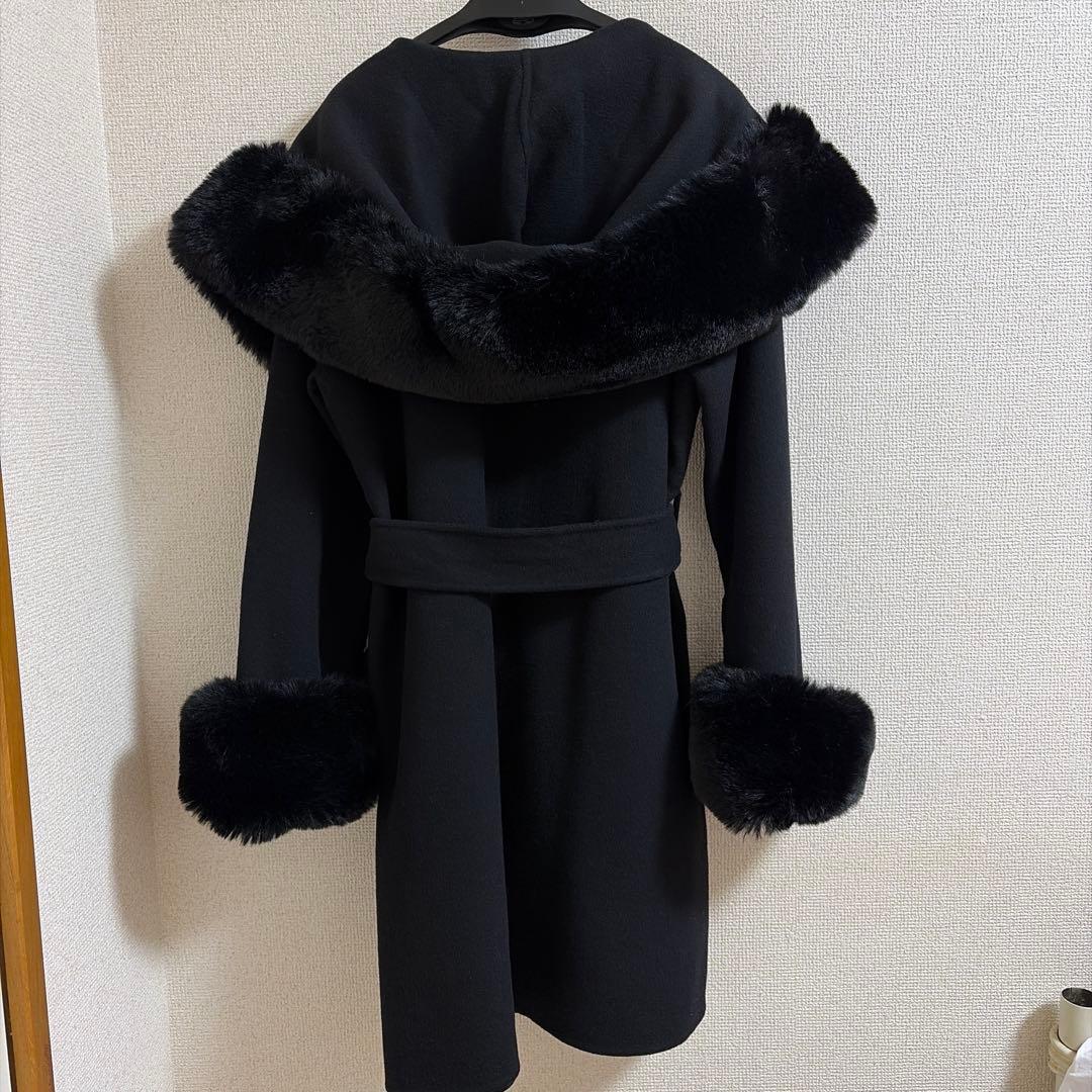 美品 グレースコンチネンタル リバーガウンフードコート36 黒 ブラック ファー