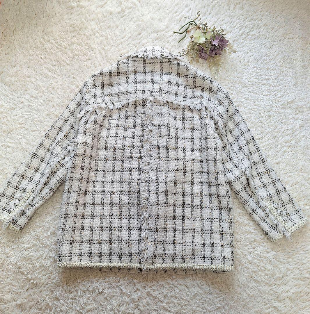 コエル　ツィードジャケット　ラメ入りチェック　ホワイト系　サイズ36　ヨンア