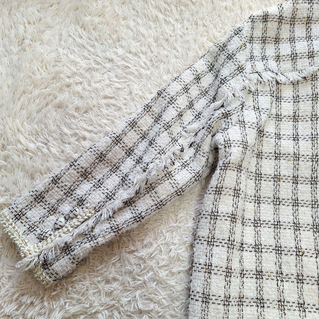 コエル　ツィードジャケット　ラメ入りチェック　ホワイト系　サイズ36　ヨンア