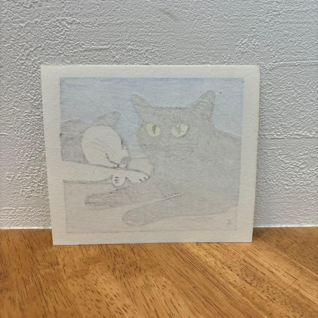 稲垣知雄　木版画　「Two Cats - Black and White」