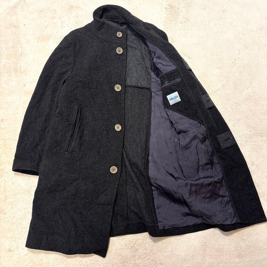 KENZO HOMME カシミヤ　ロングコート ハイネック 霜降りブラック　比翼