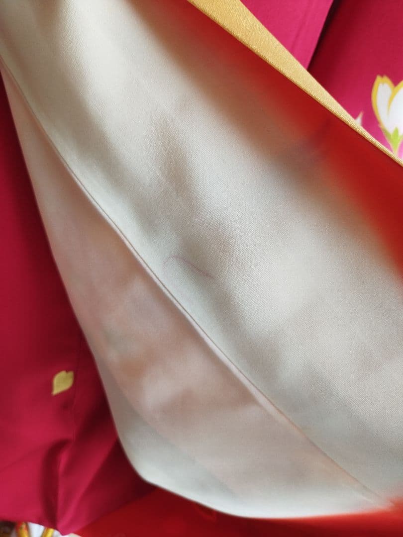 正絹☆誂え品☆濃い赤ピンクの着物と金の作り帯フルセット☆七五三７歳