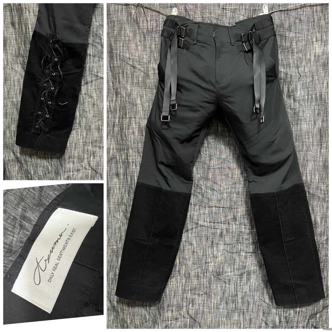 Azuma アズマ ベルテッド　レースアップ 切り替え　ブラックパンツ　M 黒