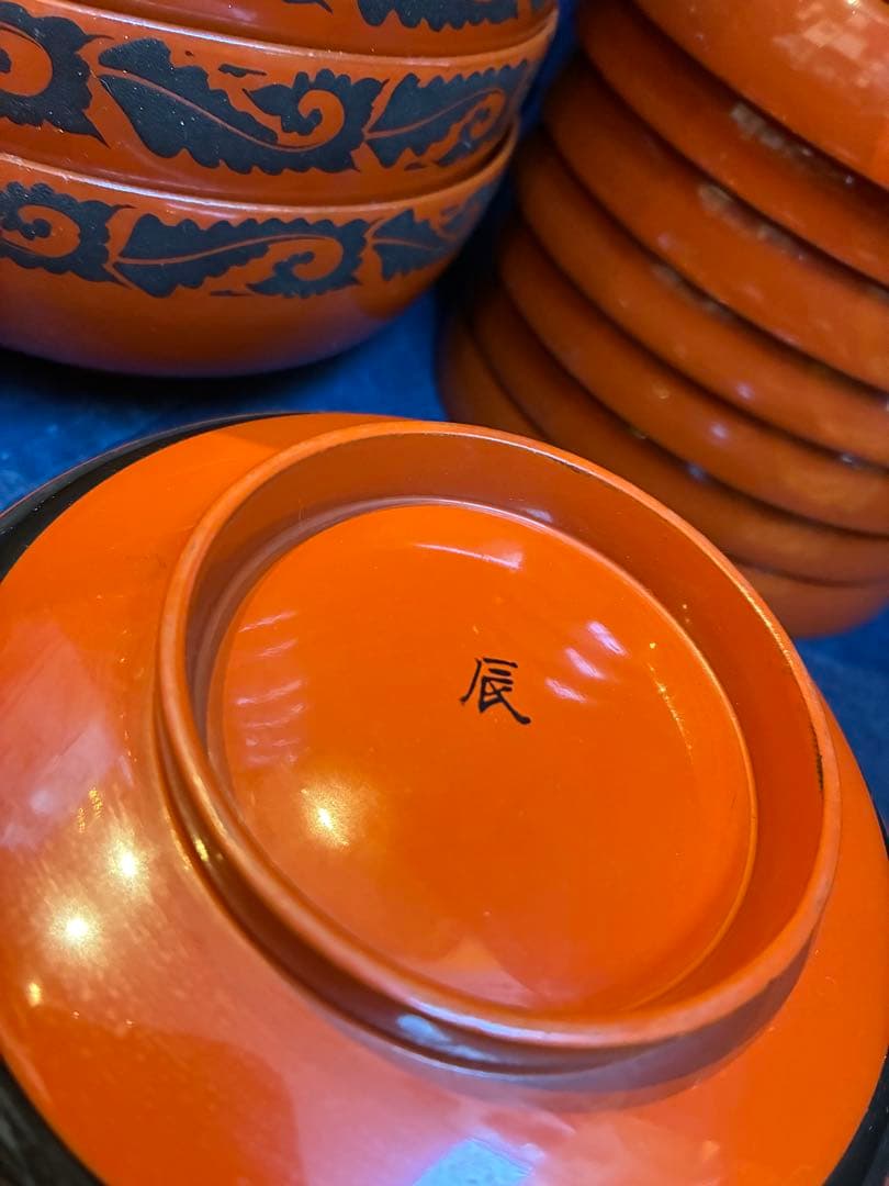 漆器　朱塗　吸物椀　煮物椀　10客　傷無し　木製　大ぶり