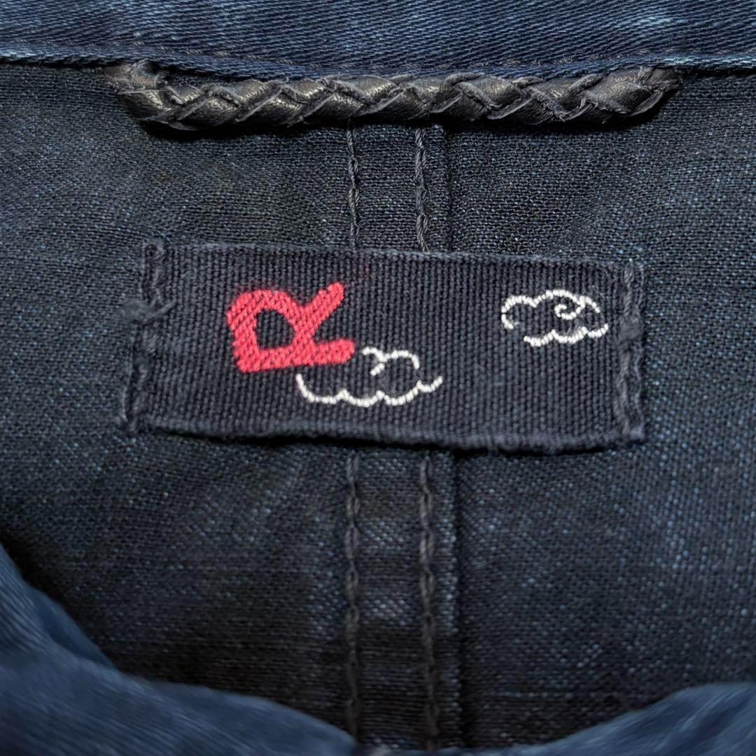 【美品】45R インディゴ染め デニム ジャケット ロゴボタン 柄裏ポケット