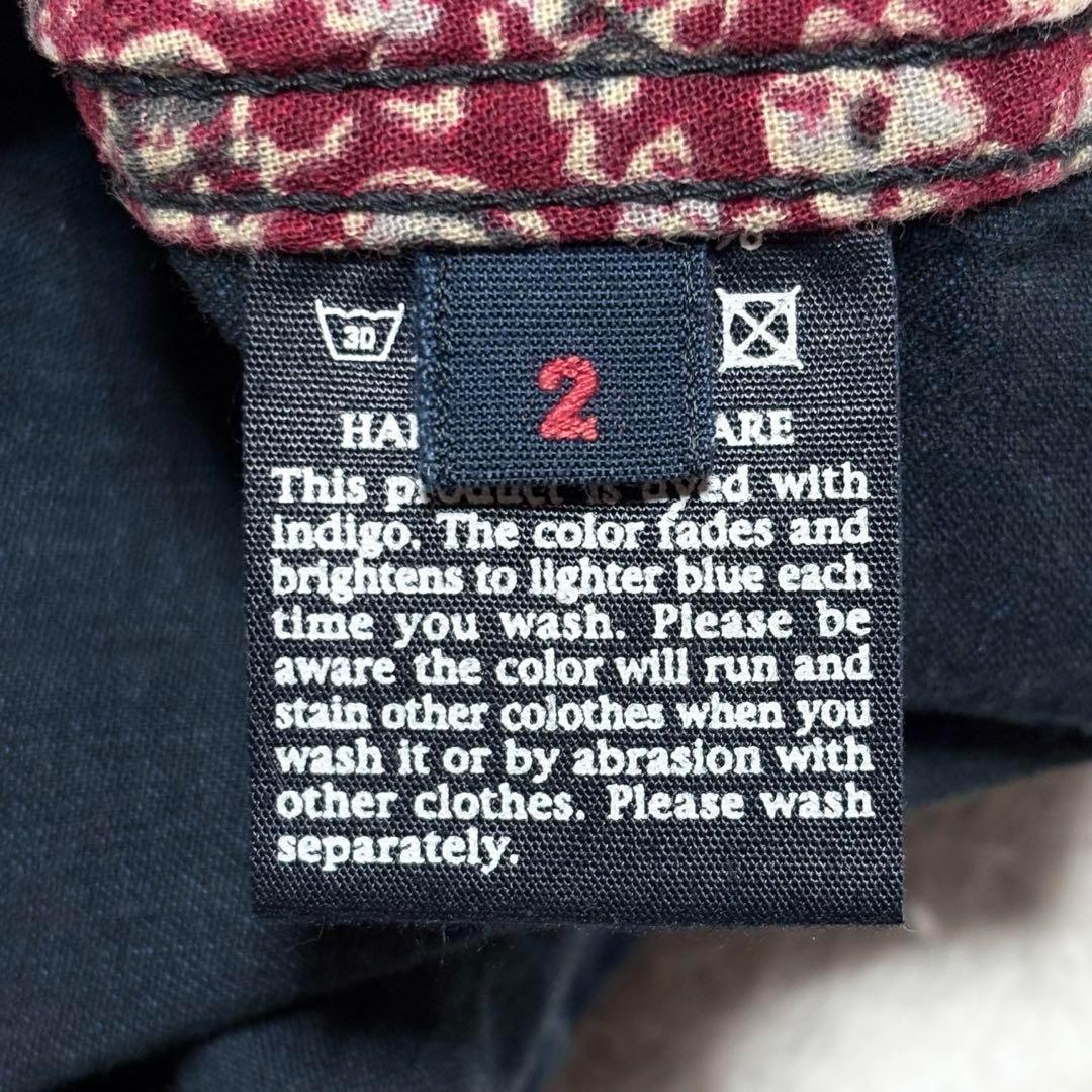 【美品】45R インディゴ染め デニム ジャケット ロゴボタン 柄裏ポケット