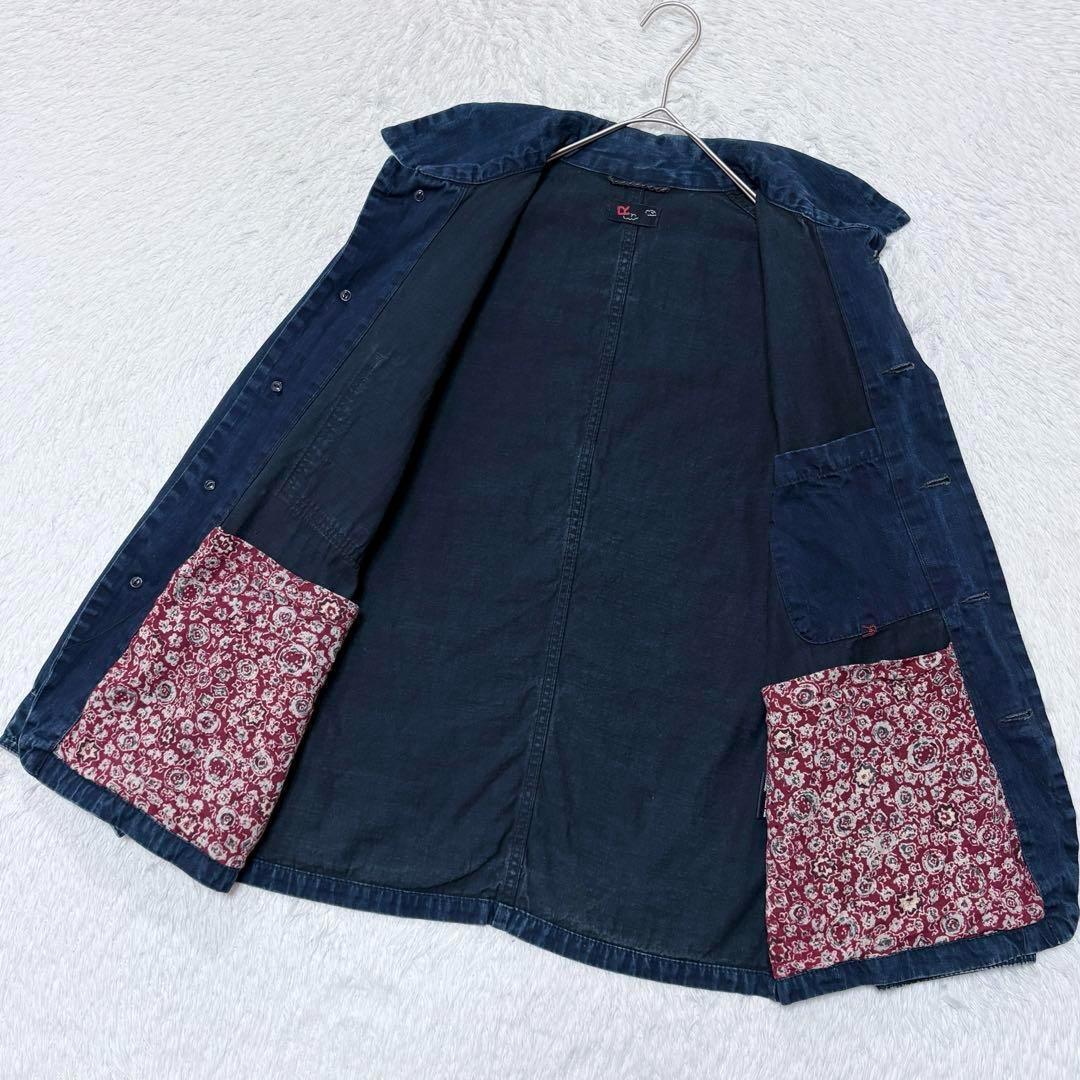 【美品】45R インディゴ染め デニム ジャケット ロゴボタン 柄裏ポケット