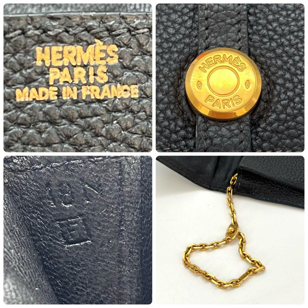 エルメス　ドゴン　コンパクト　ケース　キーケース　ブラック　チェーン