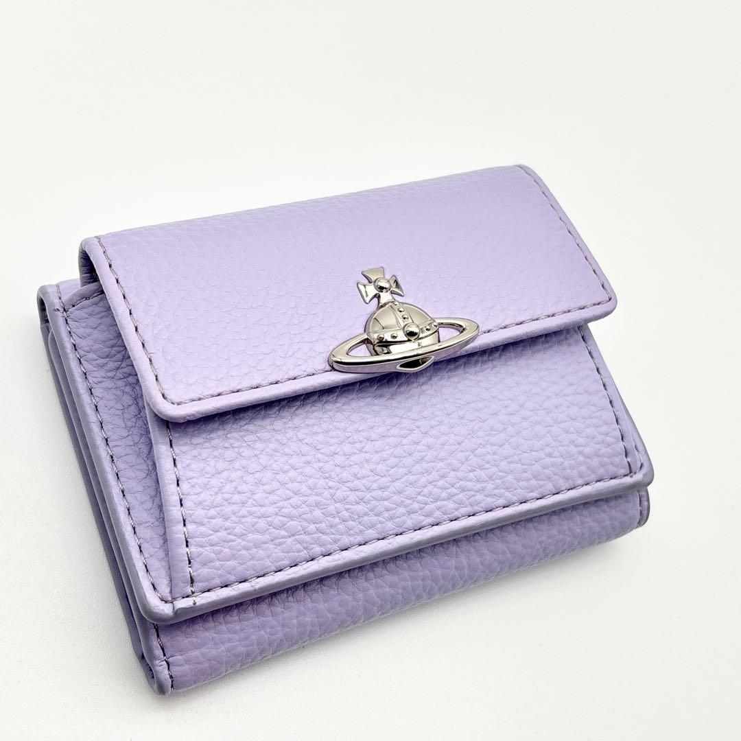 【美品】vivienne westwood 三つ折り財布 オーブ レザー シボ革