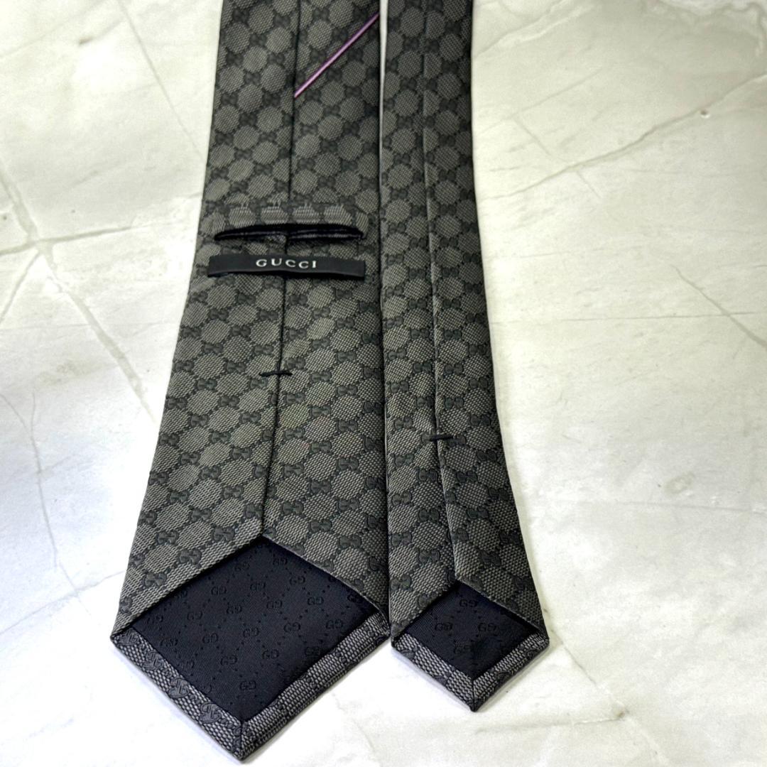 ☆即発 GUCCI GG柄 ボルドー×ピンクライン 高級 シルク ネクタイ 美品