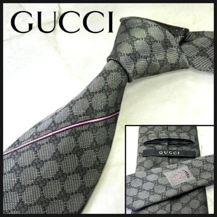 ☆即発 GUCCI GG柄 ボルドー×ピンクライン 高級 シルク ネクタイ 美品