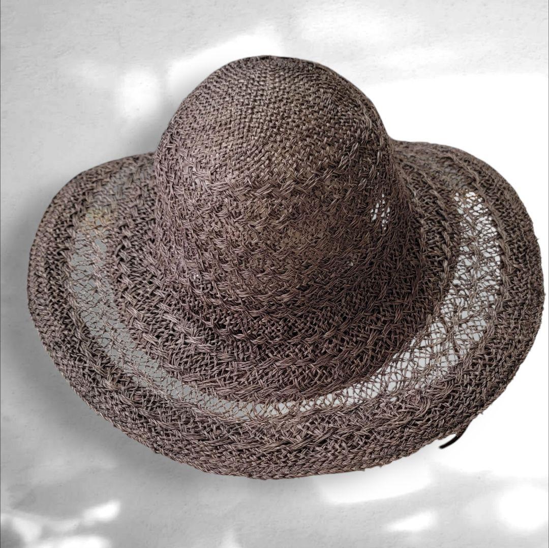 ほぼ未使用 キジマタカユキ 茶 ラフィアボーダーハット 2 ラフィアハット