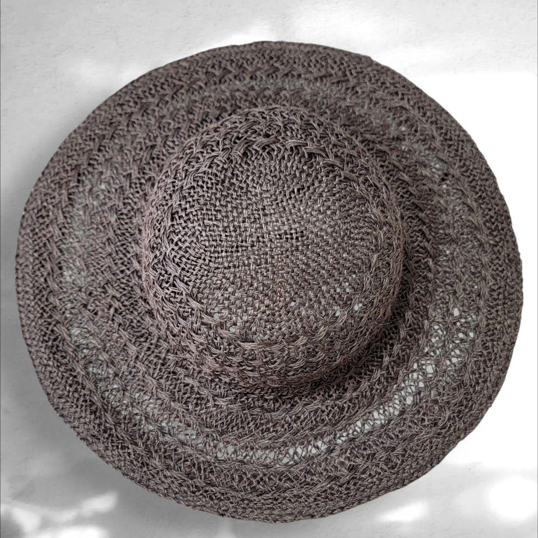 ほぼ未使用 キジマタカユキ 茶 ラフィアボーダーハット 2 ラフィアハット