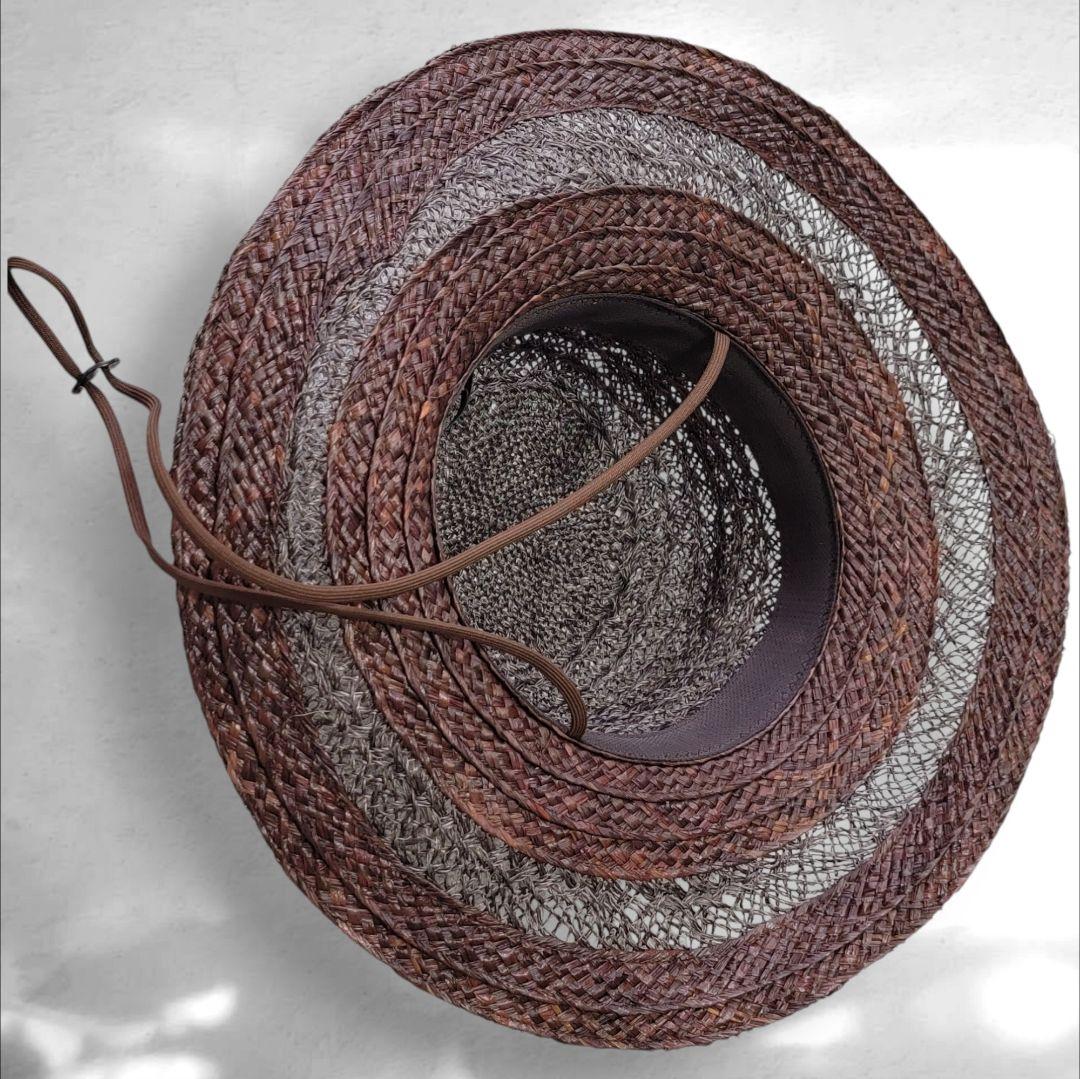 ほぼ未使用 キジマタカユキ 茶 ラフィアボーダーハット 2 ラフィアハット