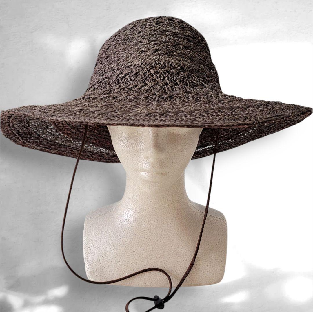 ほぼ未使用 キジマタカユキ 茶 ラフィアボーダーハット 2 ラフィアハット