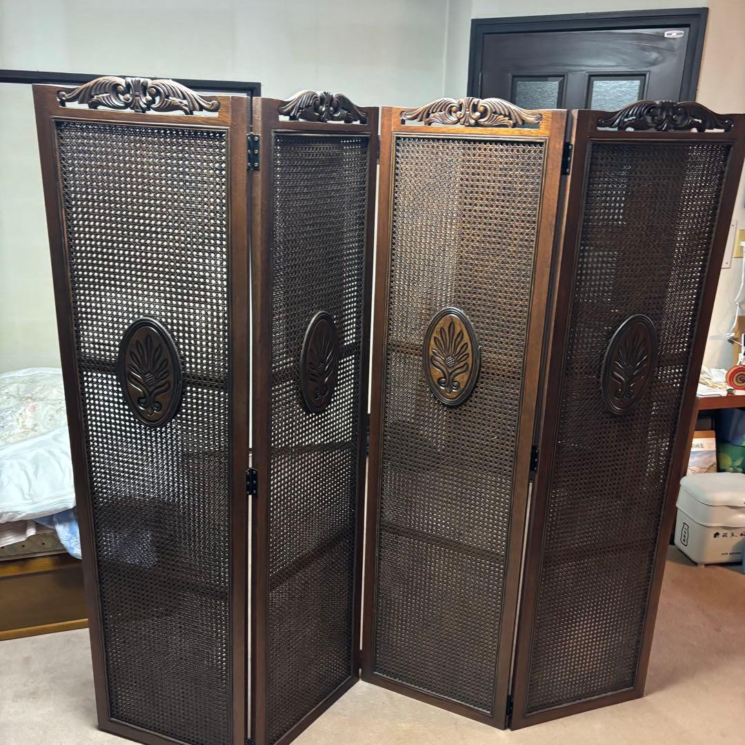 衝立　パーテーション 4つ折り ダークブラウン