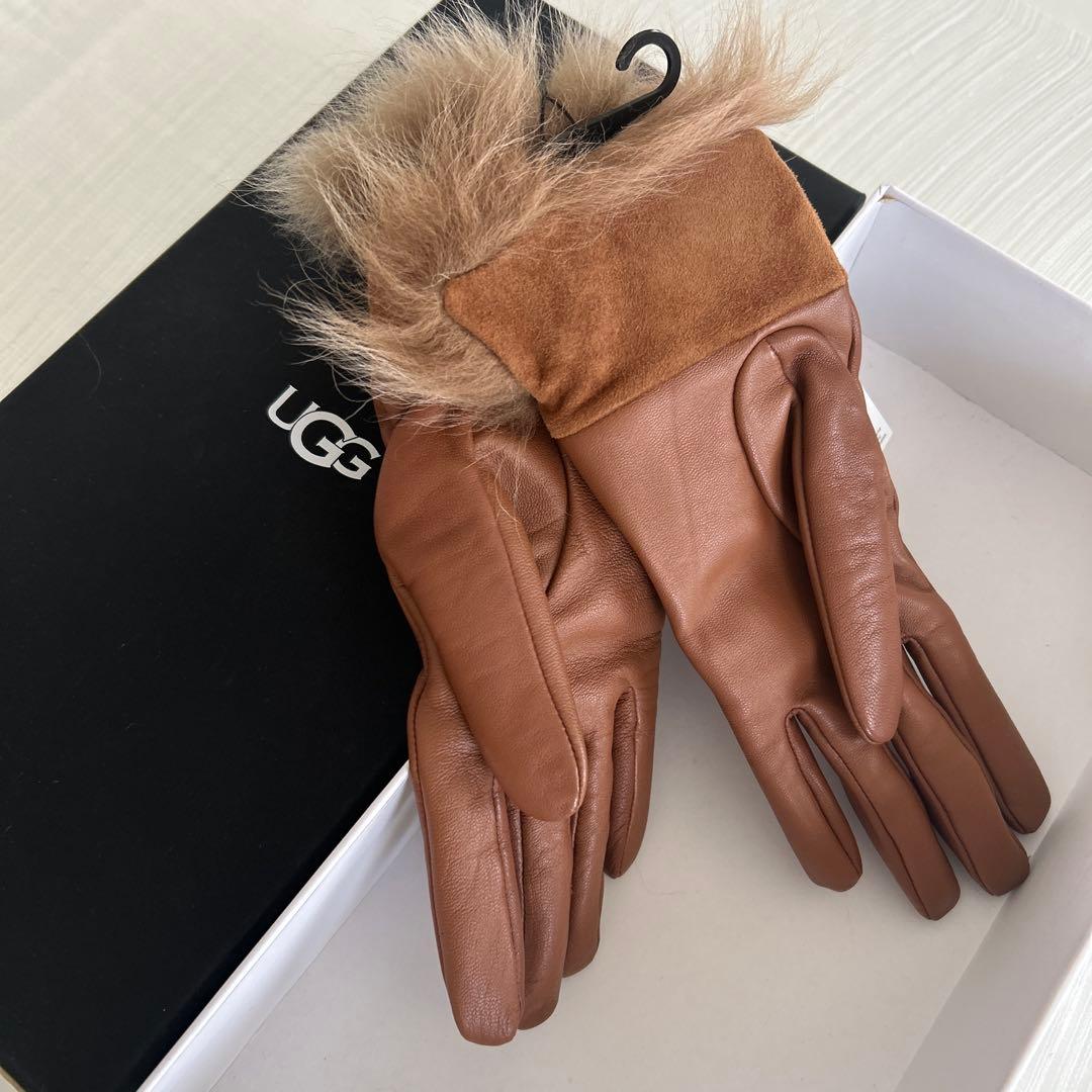 UGG 【新品未使用品】Wレザースエードファー付きスマホ対応手袋M ブラウン